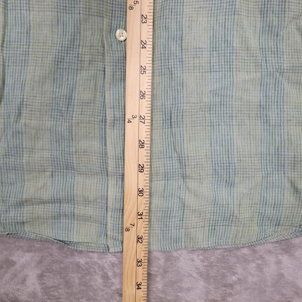 Brooks Brothers 346 Men's L Green Plaid 100% Linen Short Sleeve Button-Up Shirt